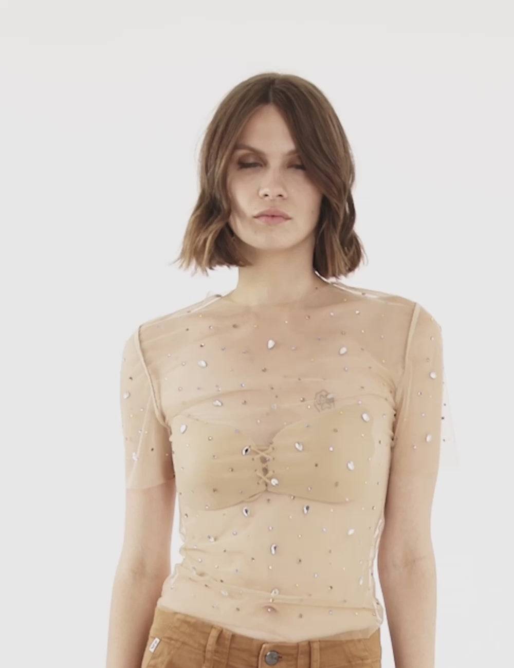 Jijil T-shirt trasparente con strass Moda