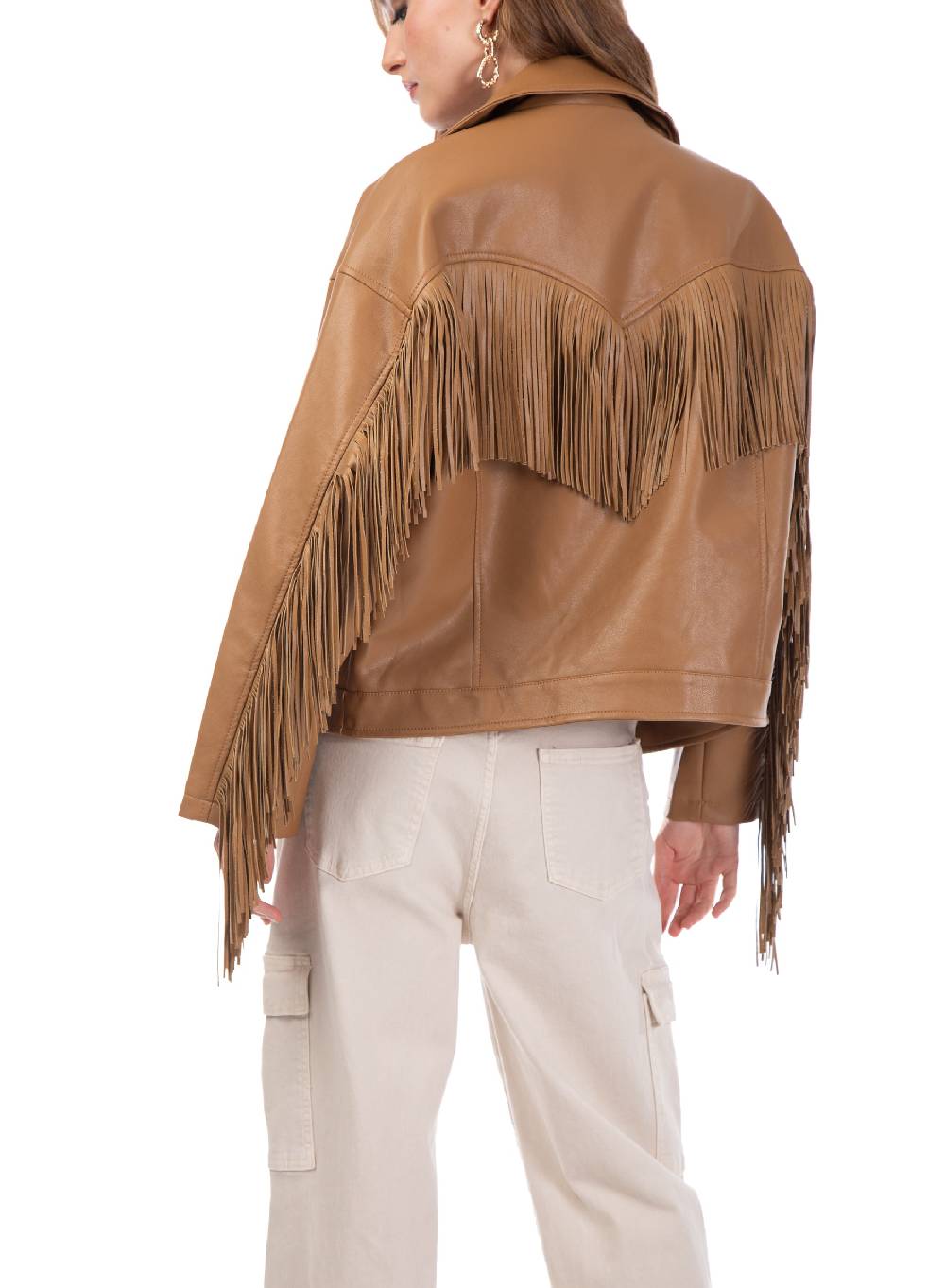 Le Volière Giacca oversize con frange in ecopelle beige Negozio