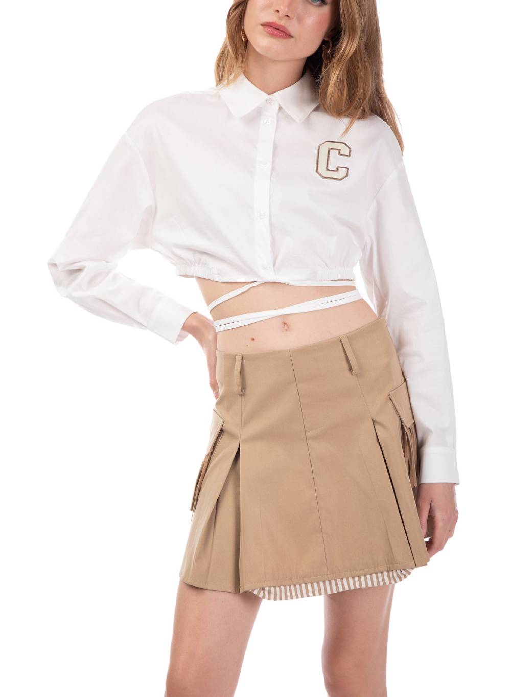 Le Volière Camicia in popeline bianca cropped Spedizione gratuita