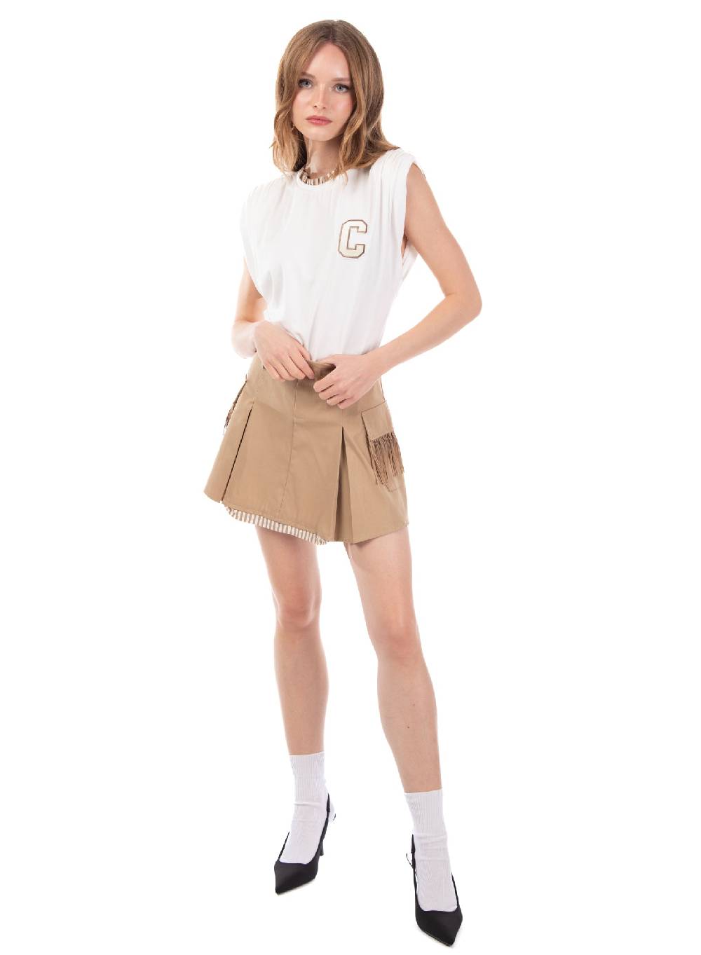 Le Volière T-shirt bianca con spalline arricciate Negozio online di fabbrica