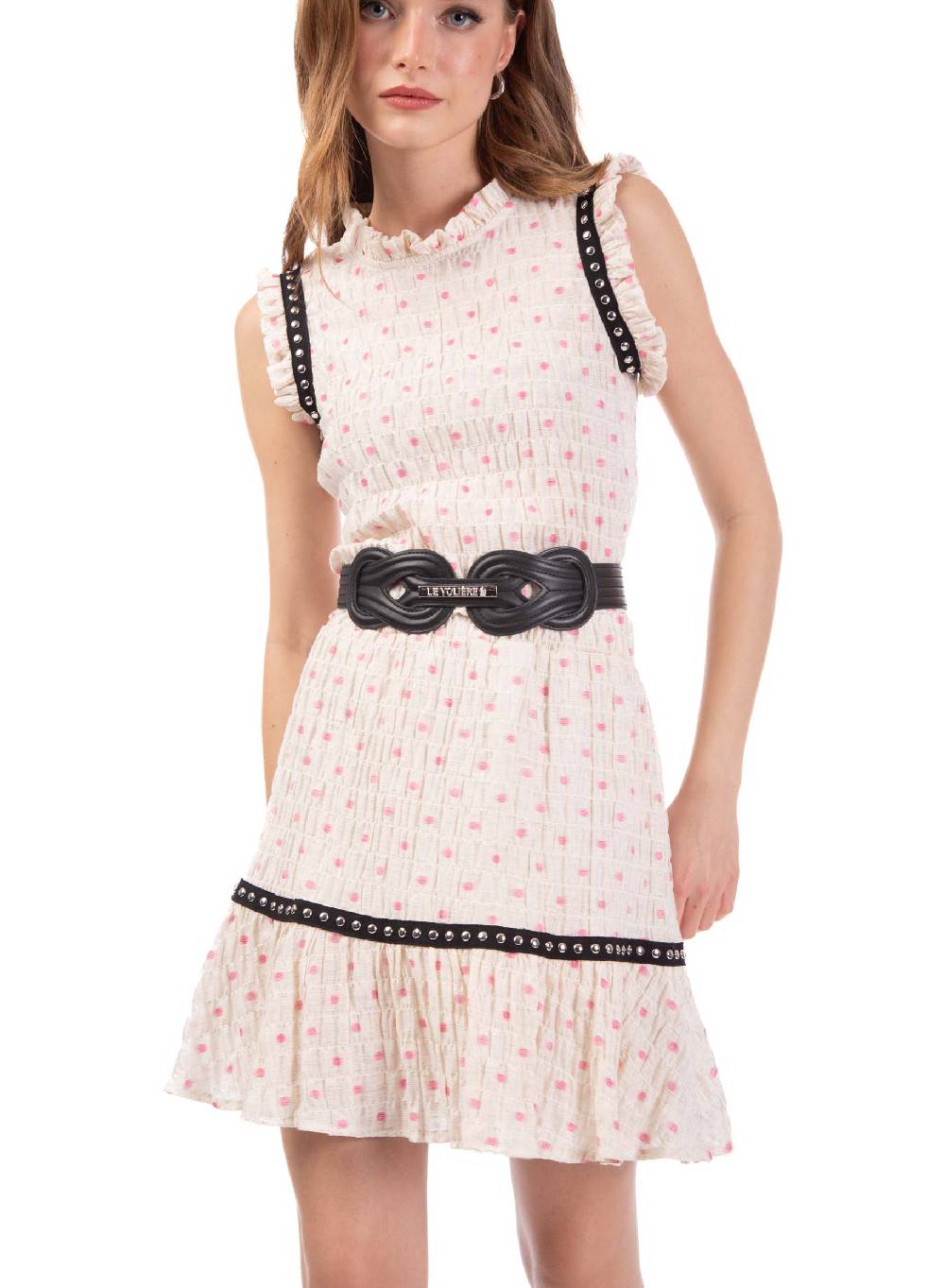 Le Volière Top crepon avorio con pois rosa Offerta speciale