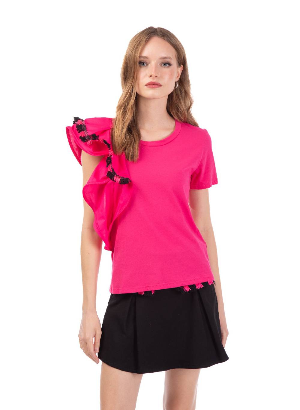 Le Volière T-shirt fucsia con volant e frange Black Friday