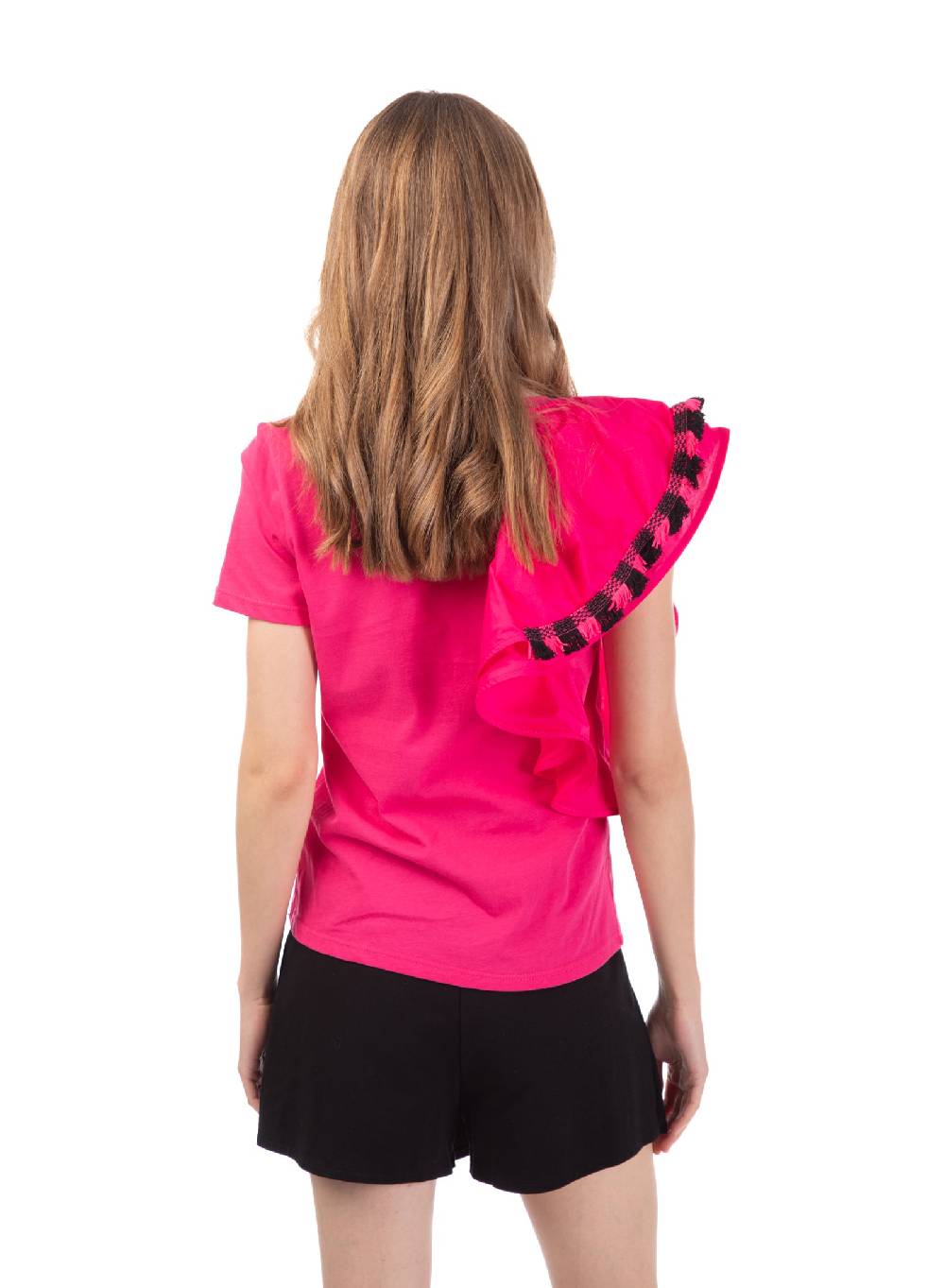 Le Volière T-shirt fucsia con volant e frange Black Friday