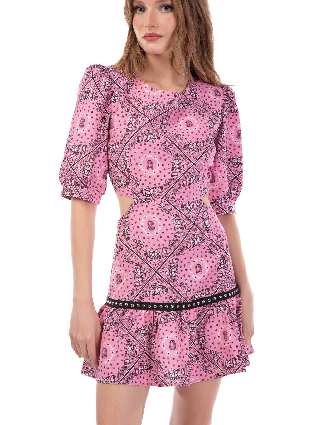 Le Volière Vestito bandana rosa con borchie Offerta Pasqua