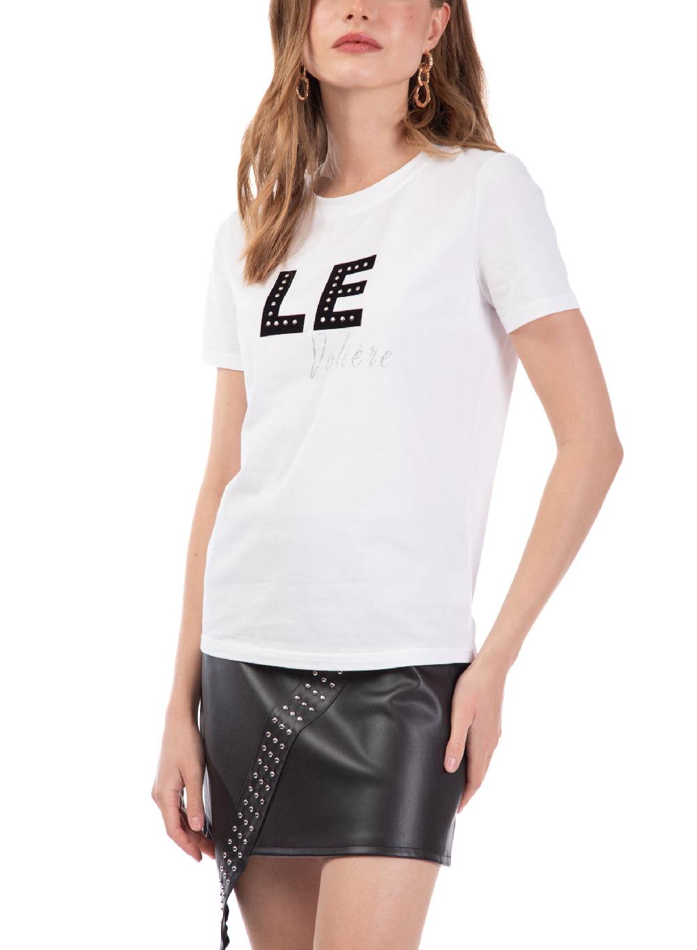 Le Volière T-shirt bianca 'Le Volière' con borchie Offerta per la Festa della Mamma