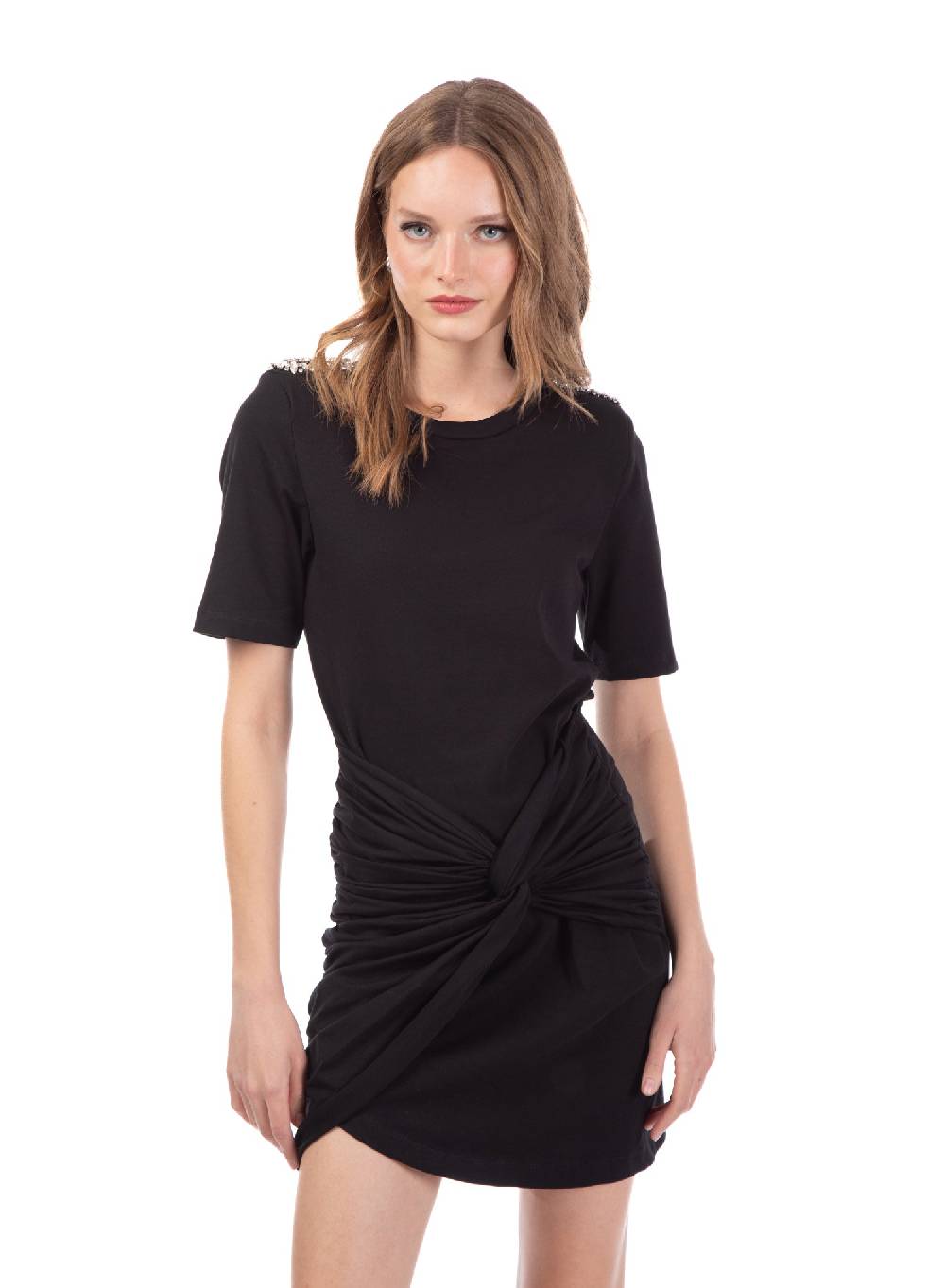 Le Volière Vestito in jersey nero con strass Offerte esclusive