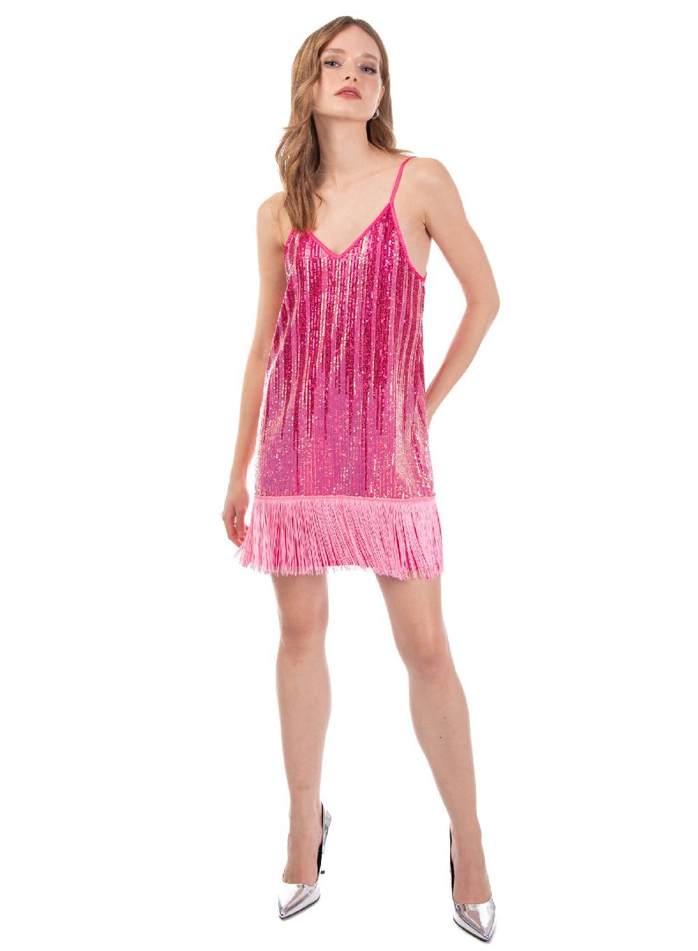 Le Volière Vestito di paillettes degradè con frange Comprane uno, ottenene uno gratis