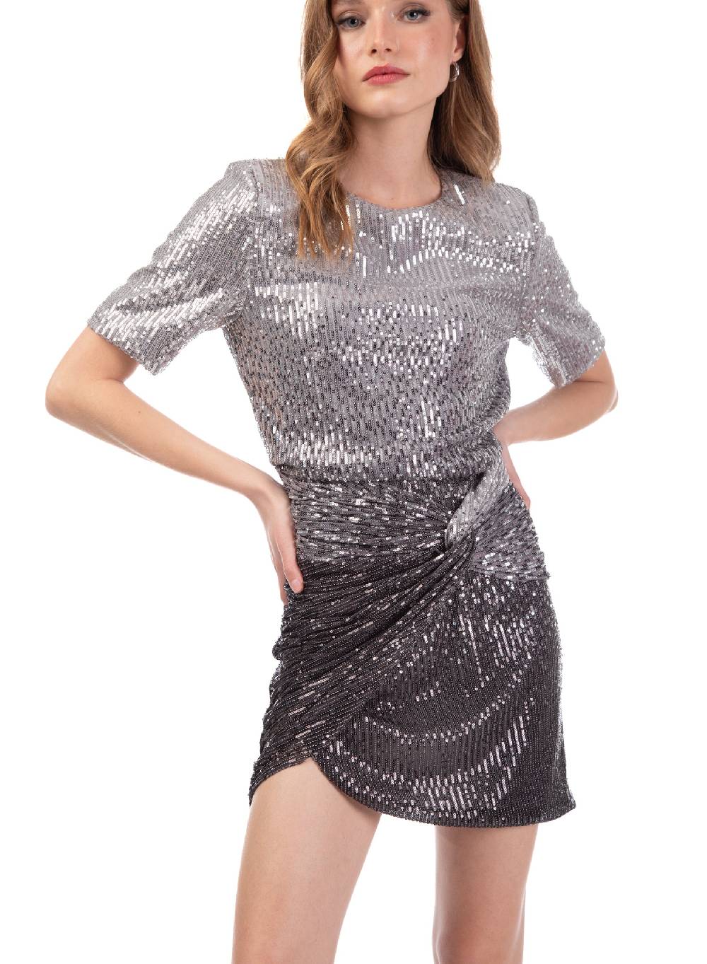 Le Volière Vestito di paillettes argento degradè Latest stili