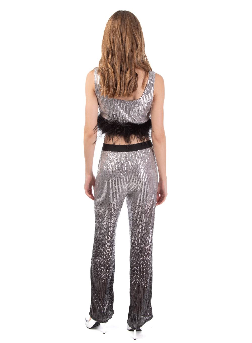 Le Volière Pantalone di paillettes argento degradè Ultimi due giorni