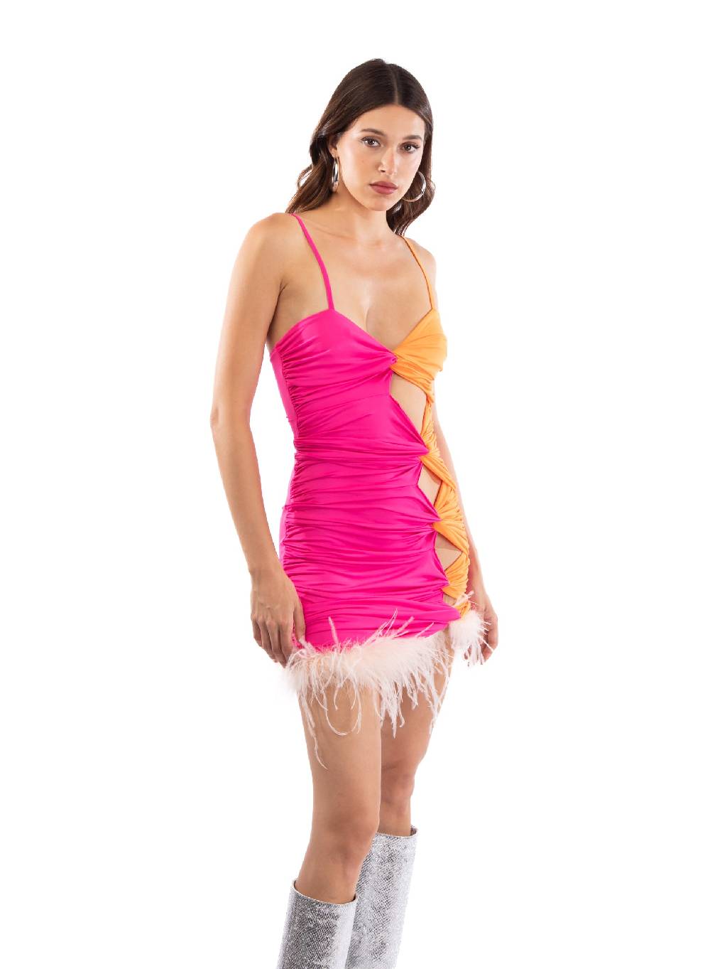 Le Volière BETHANY Vestito elasticizzato fucsia e arancione con fori Enormi sconti