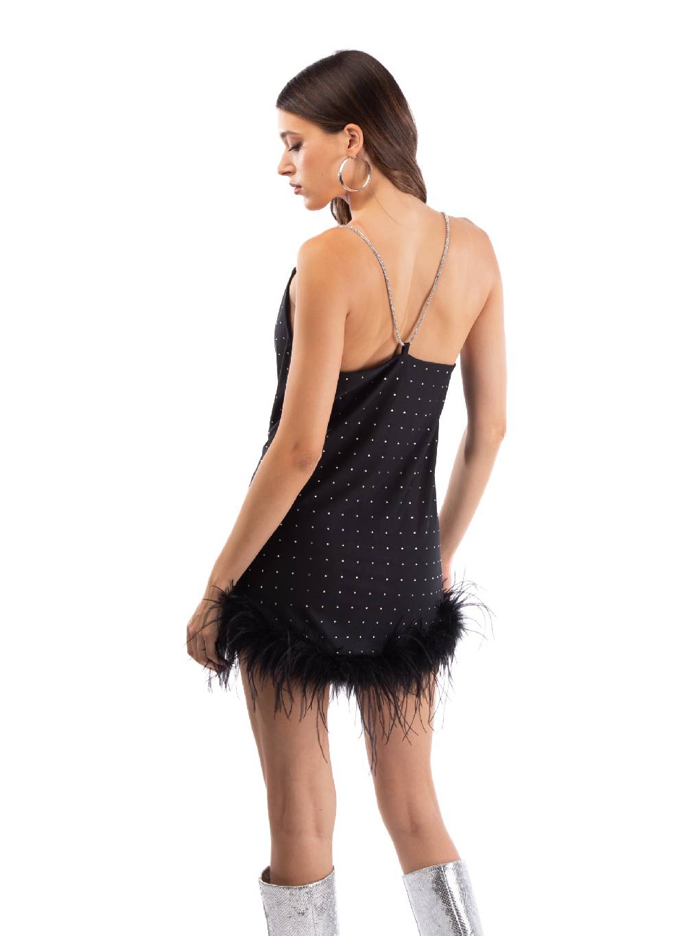 Le Volière LAUREN Vestito nero con strass e piume nere 50% di sconto con spedizione gratuita