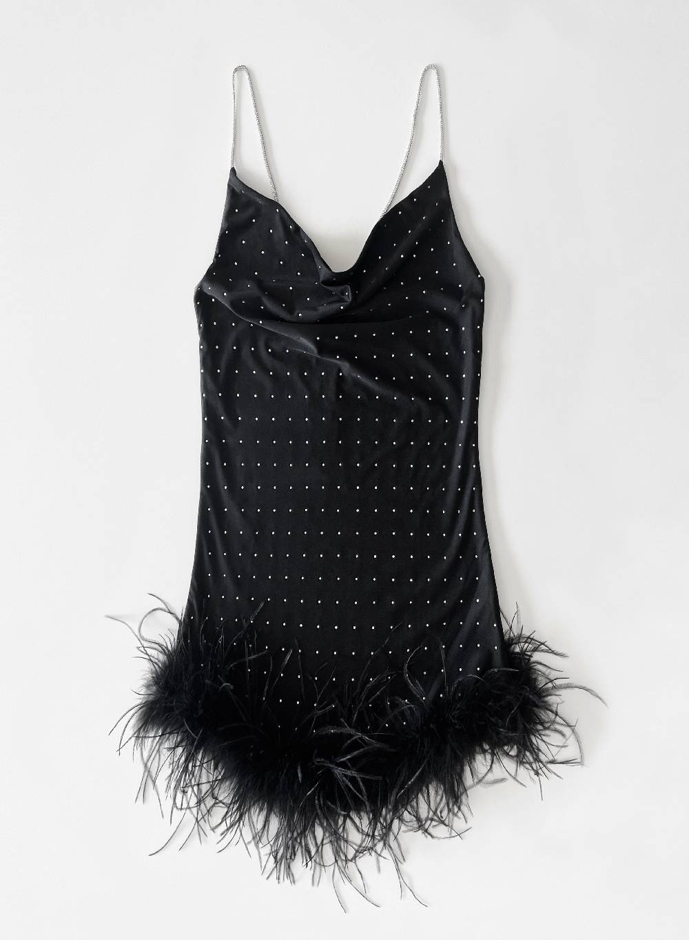 Le Volière LAUREN Vestito nero con strass e piume nere 50% di sconto con spedizione gratuita