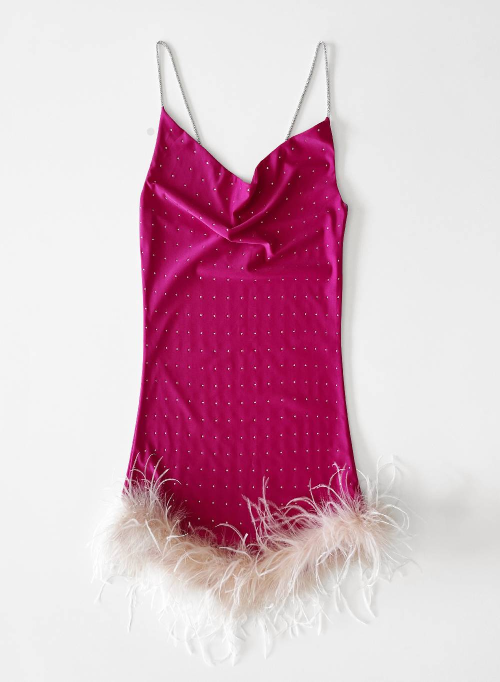 Le Volière LAUREN Vestito fucsia con strass e piume rosa Esporta salva