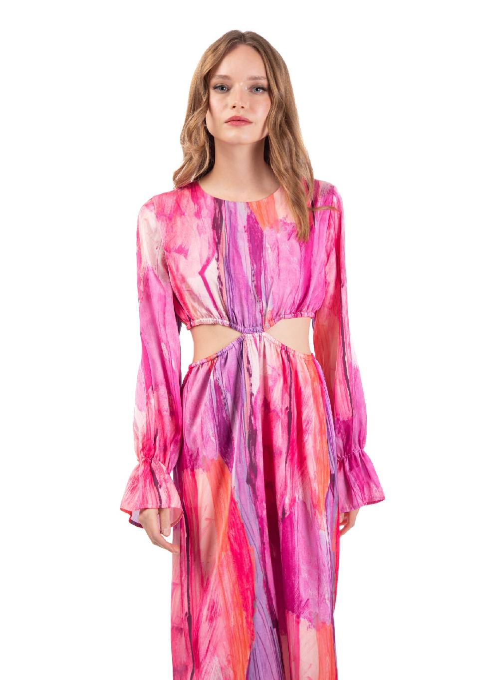 Le Volière Vestito lungo in fantasia fucsia con fori laterali Duty-free
