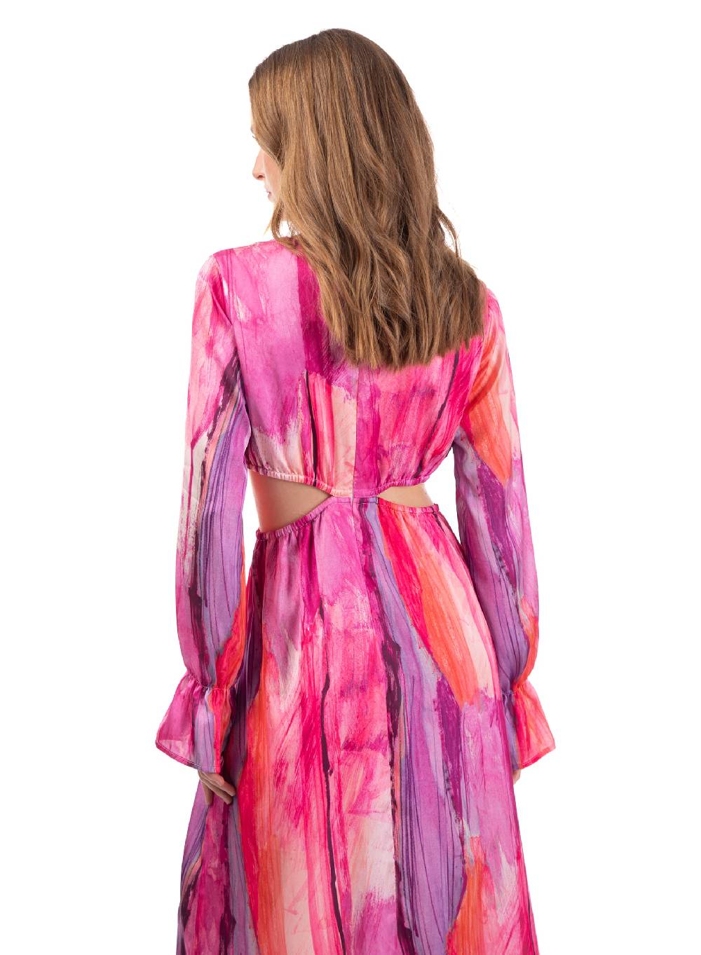 Le Volière Vestito lungo in fantasia fucsia con fori laterali Duty-free