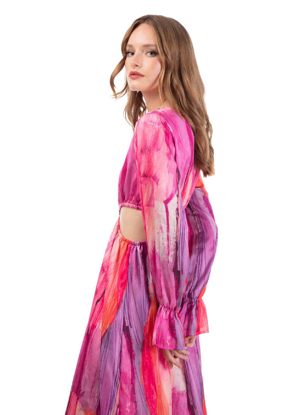 Le Volière Vestito lungo in fantasia fucsia con fori laterali Duty-free