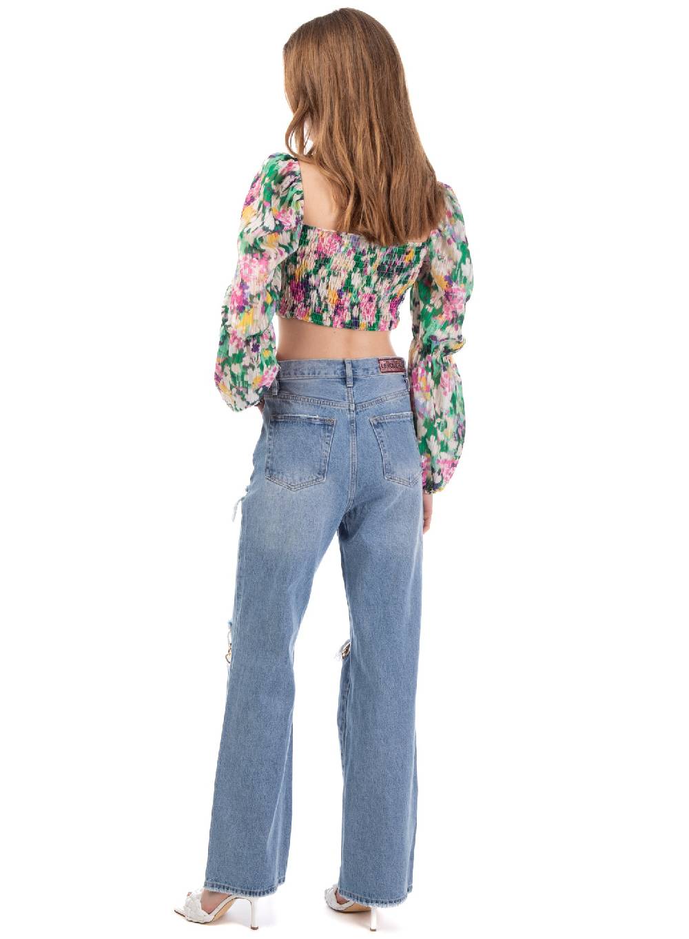 Le Volière Cropped top floreale manica lunga Spedizione Gratuita
