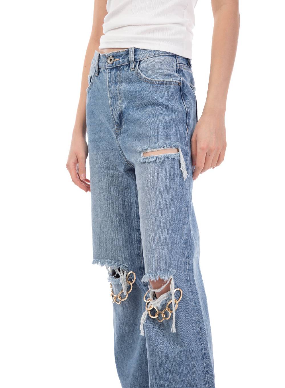 Le Volière Pantalone in denim con catene Pezzi Unici