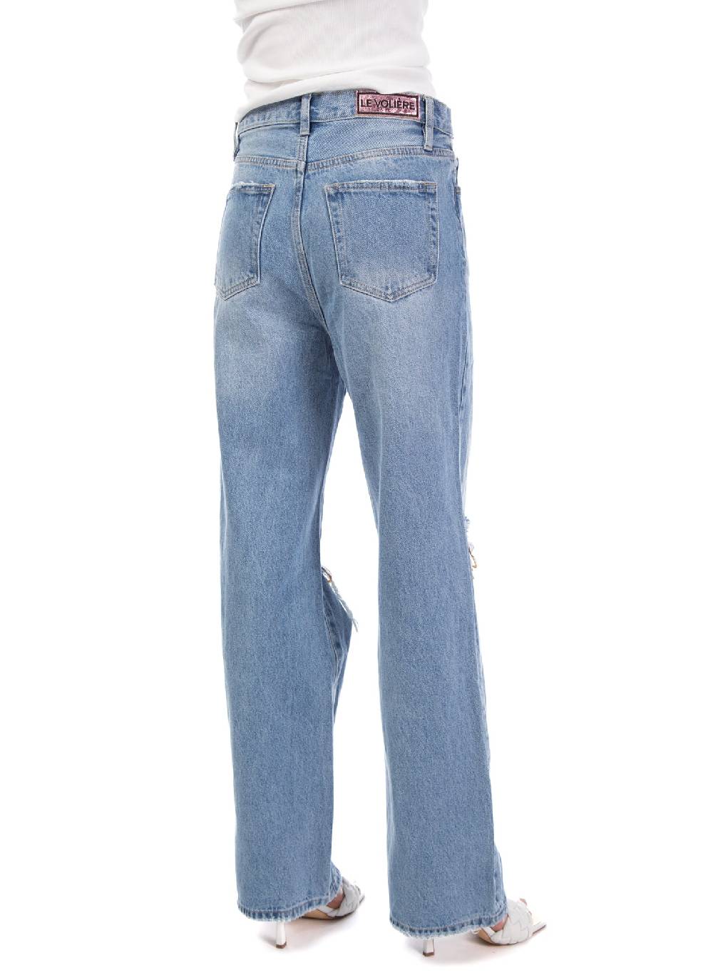 Le Volière Pantalone in denim con catene Pezzi Unici