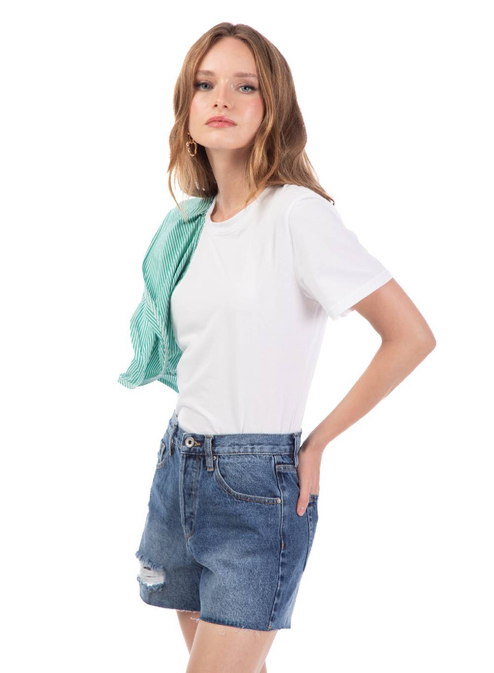 Le Volière T-shirt bianca con volant a righe Negozi Online