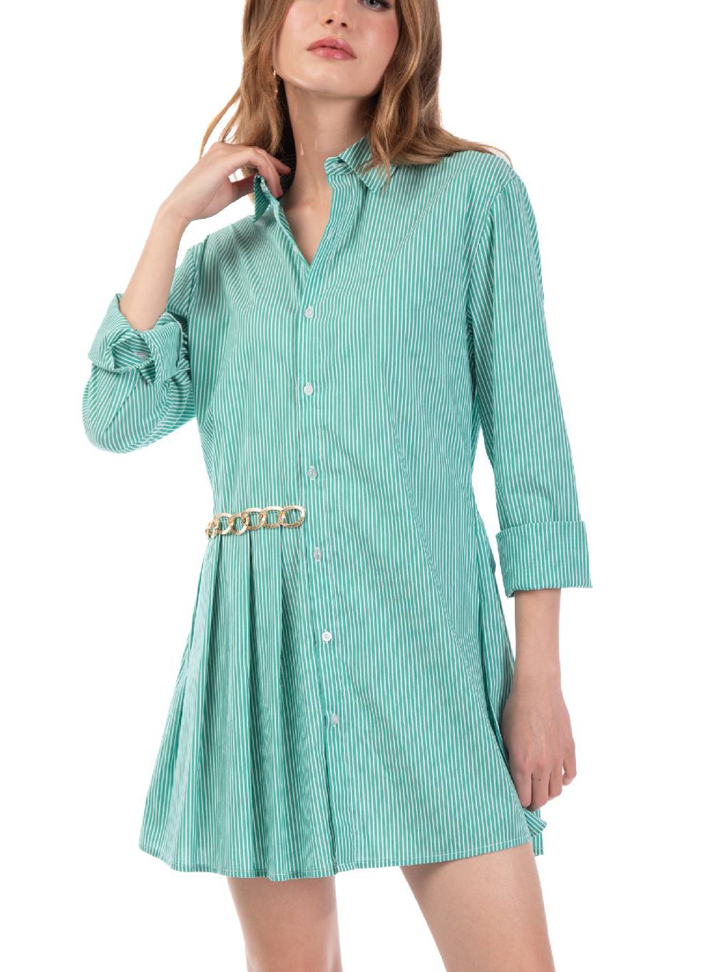 Le Volière Vestito a camicia a righe con catena Acquista Ora