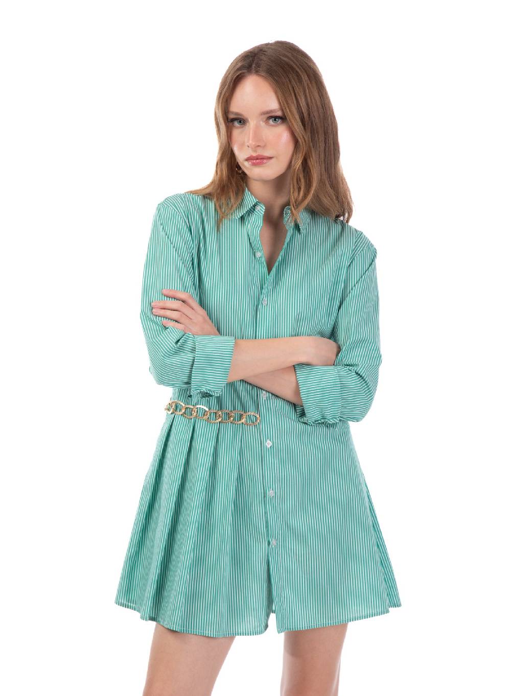 Le Volière Vestito a camicia a righe con catena Acquista Ora