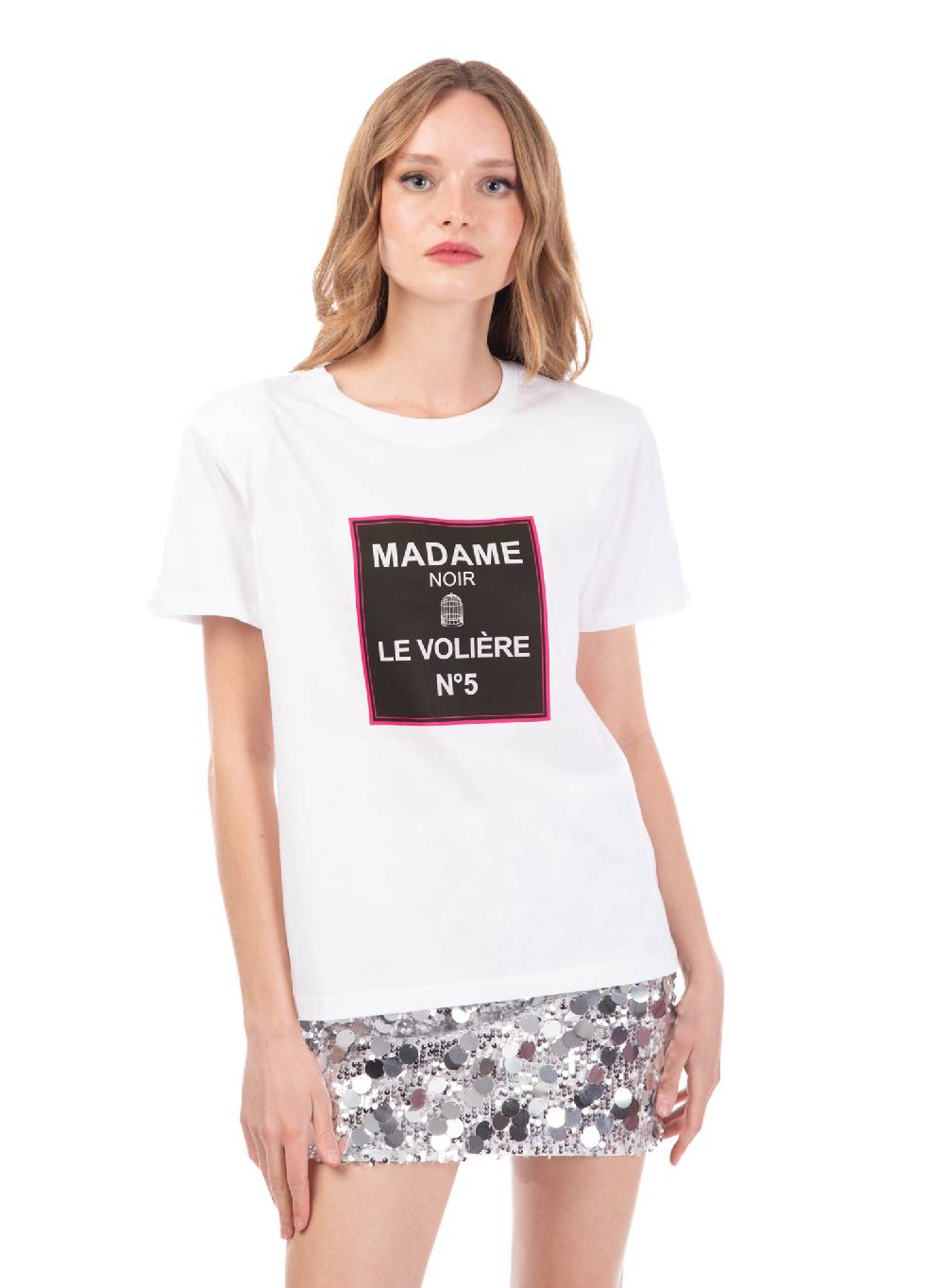 Le Volière T-shirt bianca 'MADAME NOIR' Prezzo Ridotto