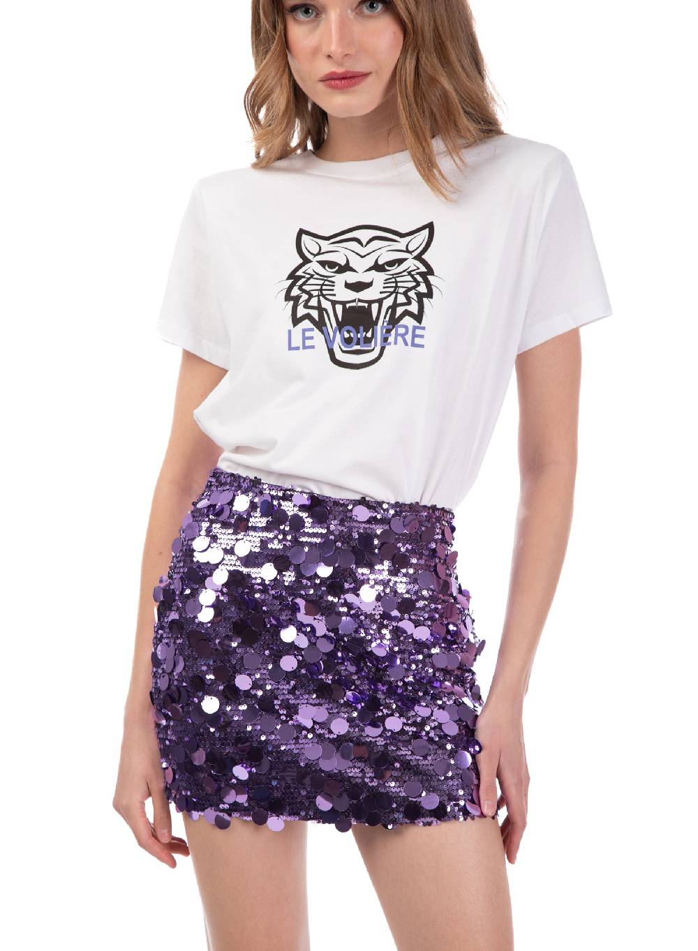 Le Volière T-shirt bianca con tigre stampata Convenienza
