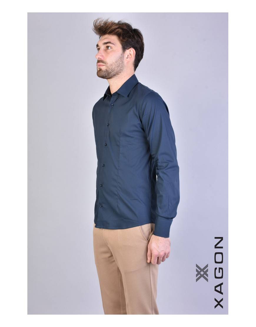 La haine inside us CAMICIA PAMATE Stretch Slim Fit Blu Promozione