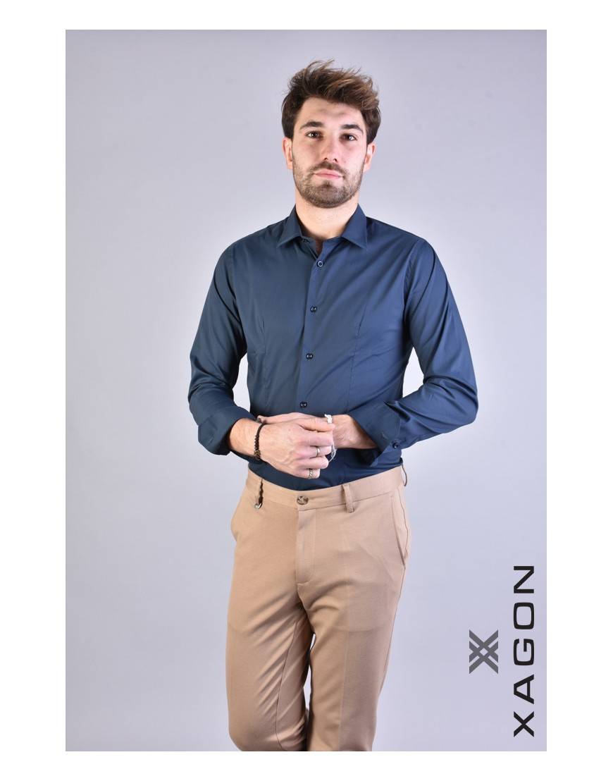 La haine inside us CAMICIA PAMATE Stretch Slim Fit Blu Promozione