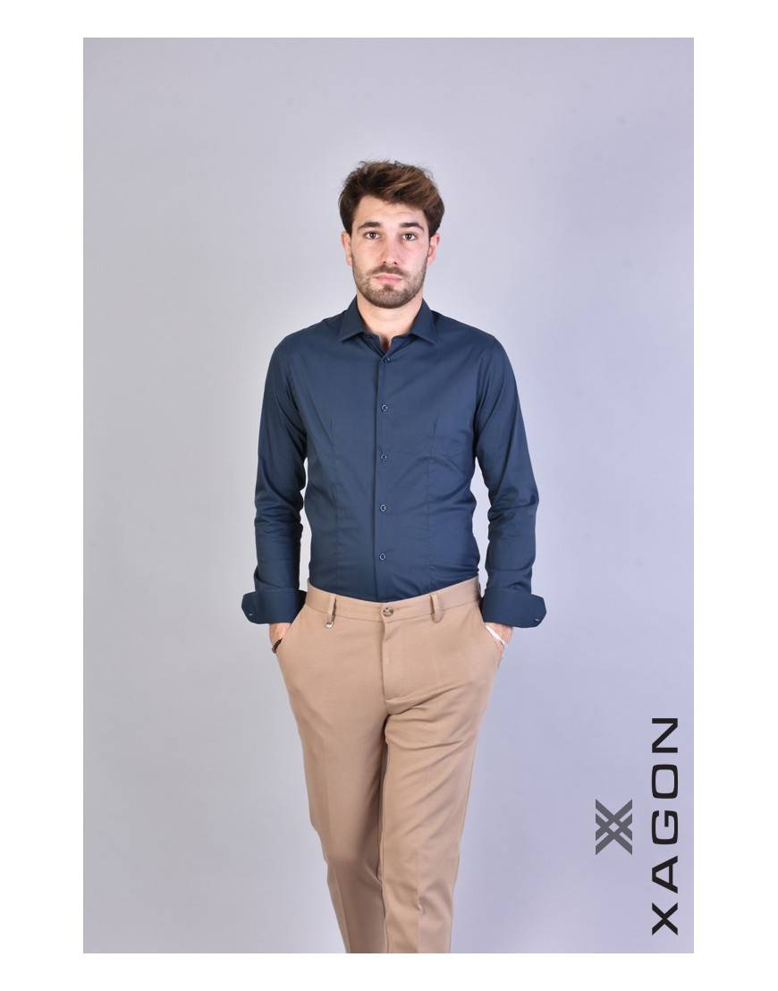 La haine inside us CAMICIA PAMATE Stretch Slim Fit Blu Promozione