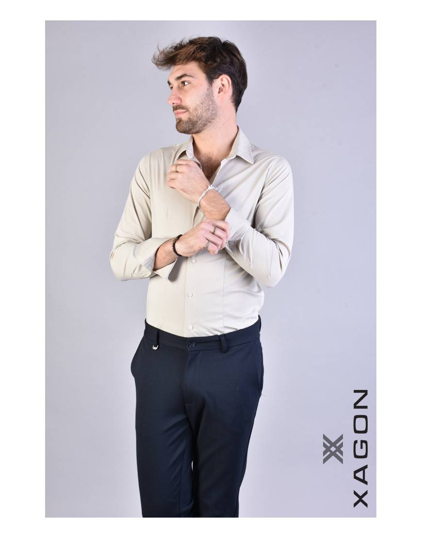 La haine inside us CAMICIA PAMATE Stretch Slim Fit Beige Qualità Garantita