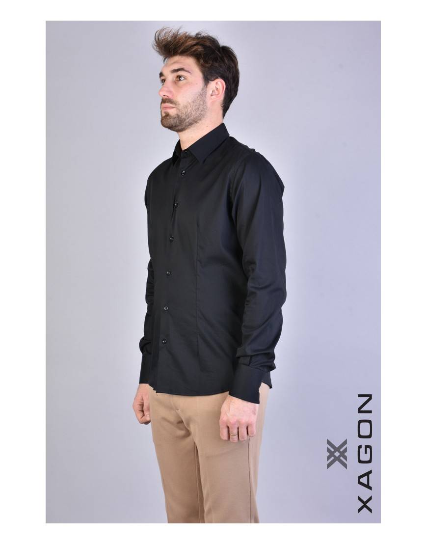 La haine inside us CAMICIA PAMATE Stretch Slim Fit Nero Consegna Veloce