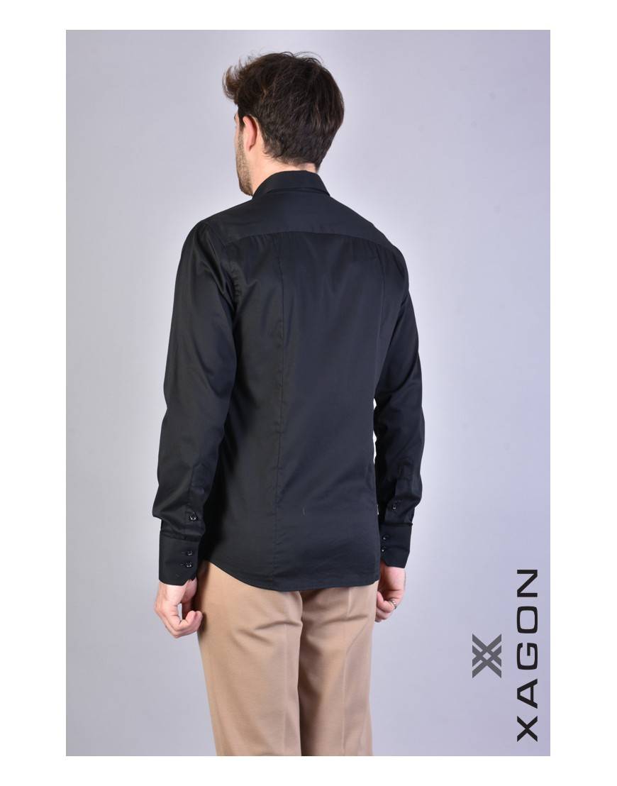 La haine inside us CAMICIA PAMATE Stretch Slim Fit Nero Consegna Veloce