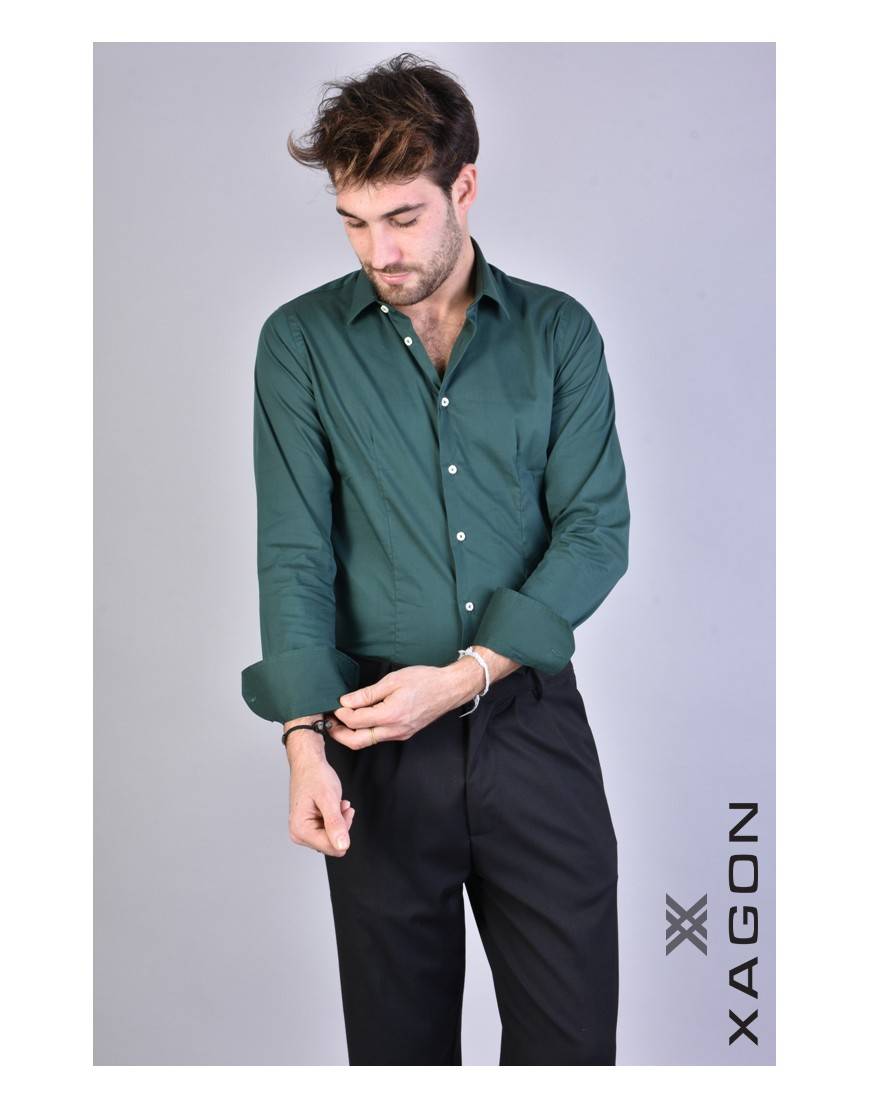 La haine inside us CAMICIA PAMATE Stretch Slim Fit Verde Promozione Limitata