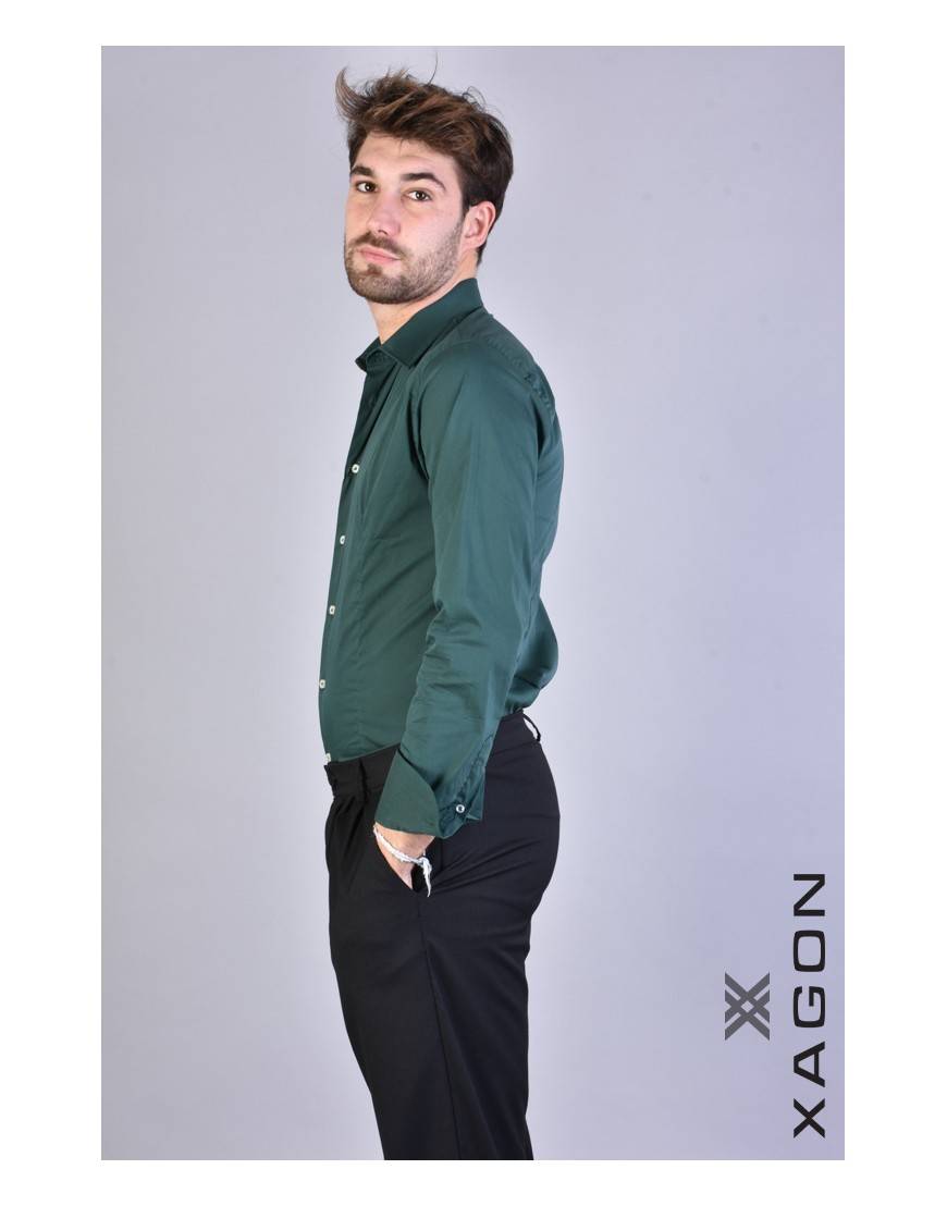 La haine inside us CAMICIA PAMATE Stretch Slim Fit Verde Promozione Limitata