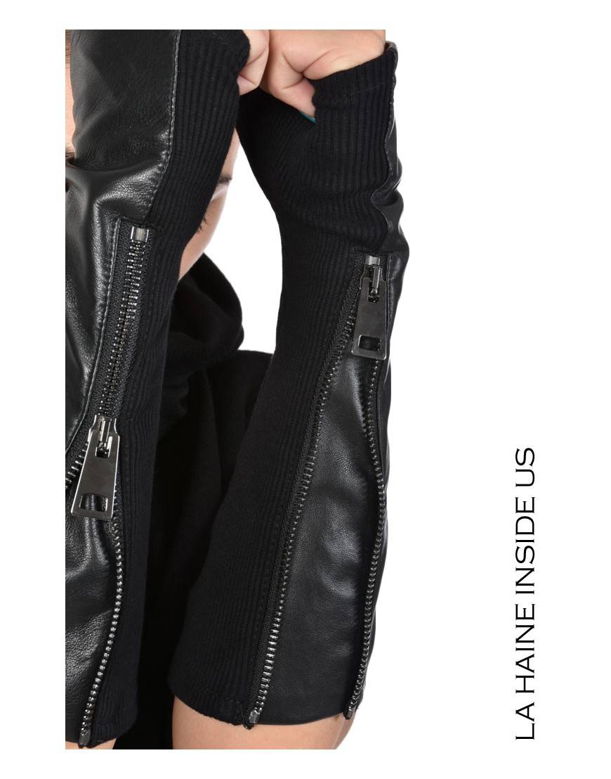 La haine inside us - PERMANENTE - 4B CALLIOPE MANICOTTO Pelle Nero In Vendita