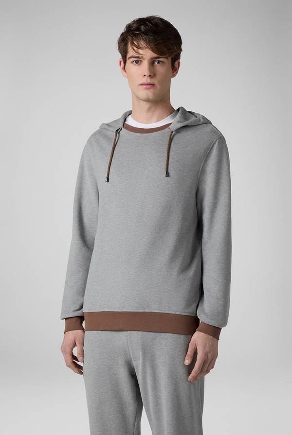 Lab. Pal Zileri Felpa in cotone grigio con cappuccio e finiture marroni Hotsell
