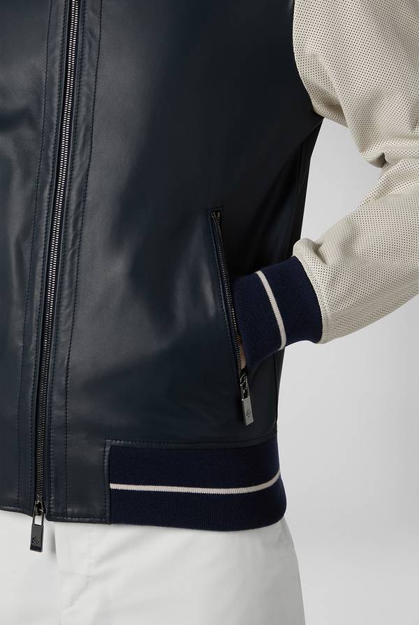 Lab. Pal Zileri Varsity Jacket in nappa bicolore blu e panna Offerta
