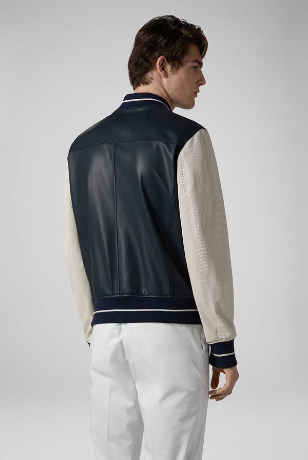 Lab. Pal Zileri Varsity Jacket in nappa bicolore blu e panna Offerta