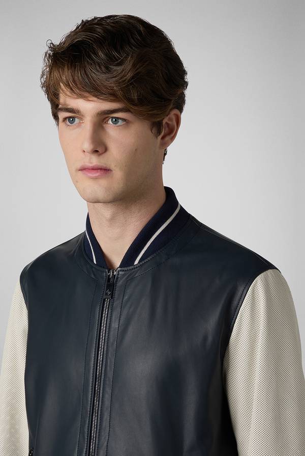 Lab. Pal Zileri Varsity Jacket in nappa bicolore blu e panna Offerta