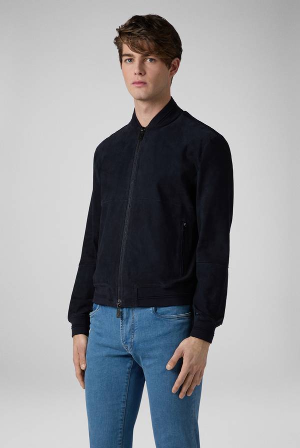 Lab. Pal Zileri Bomber in suede blu navy In Vendita