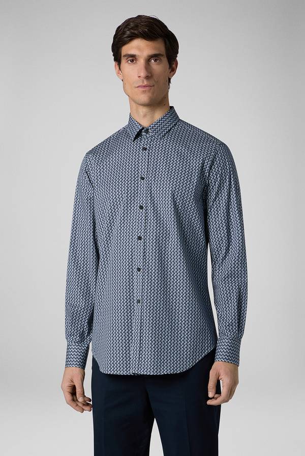 Lab. Pal Zileri Camicia in cotone stampato nei toni del blu Novità
