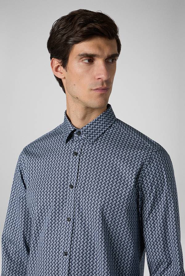 Lab. Pal Zileri Camicia in cotone stampato nei toni del blu Novità