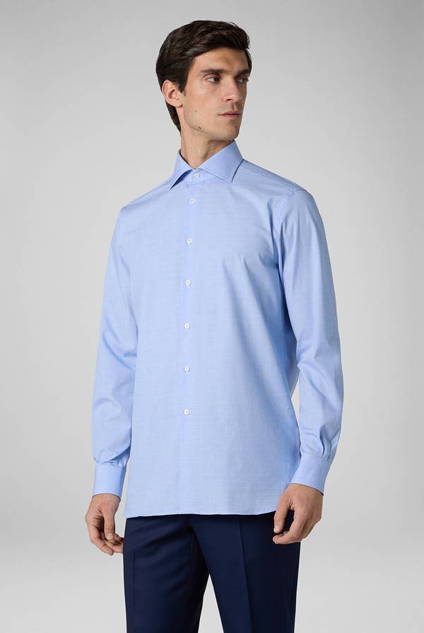 Lab. Pal Zileri Camicia Principe di Galles azzurra Presa
