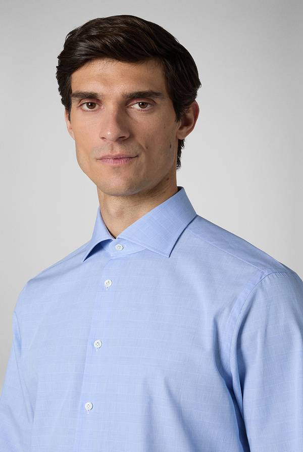 Lab. Pal Zileri Camicia Principe di Galles azzurra Presa