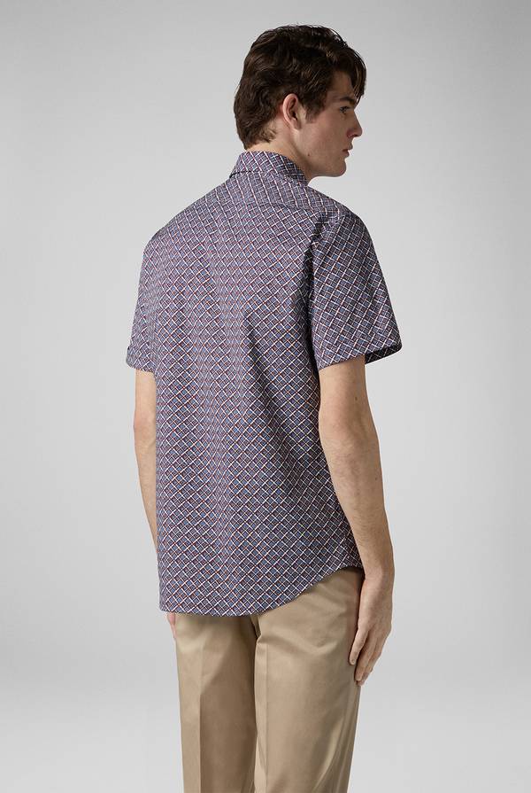 Lab. Pal Zileri Camicia bowling stampata nei toni dell'azzurro, bianco e bordeaux In Vendita