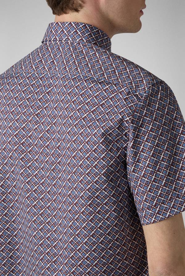 Lab. Pal Zileri Camicia bowling stampata nei toni dell'azzurro, bianco e bordeaux In Vendita