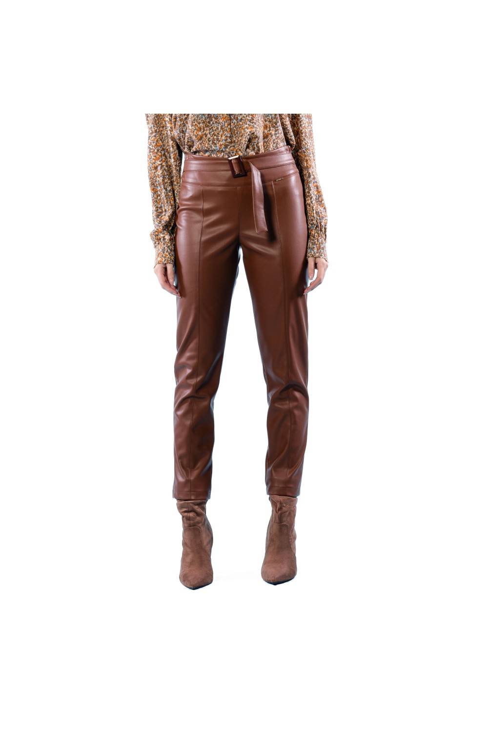 Nualy LEGGINS IN PELLE CON CINTURA Nuovo