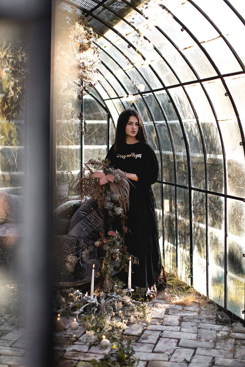 Olive E Miele T-SHIRT MERRY AND BRIGHT BLACK Qualità